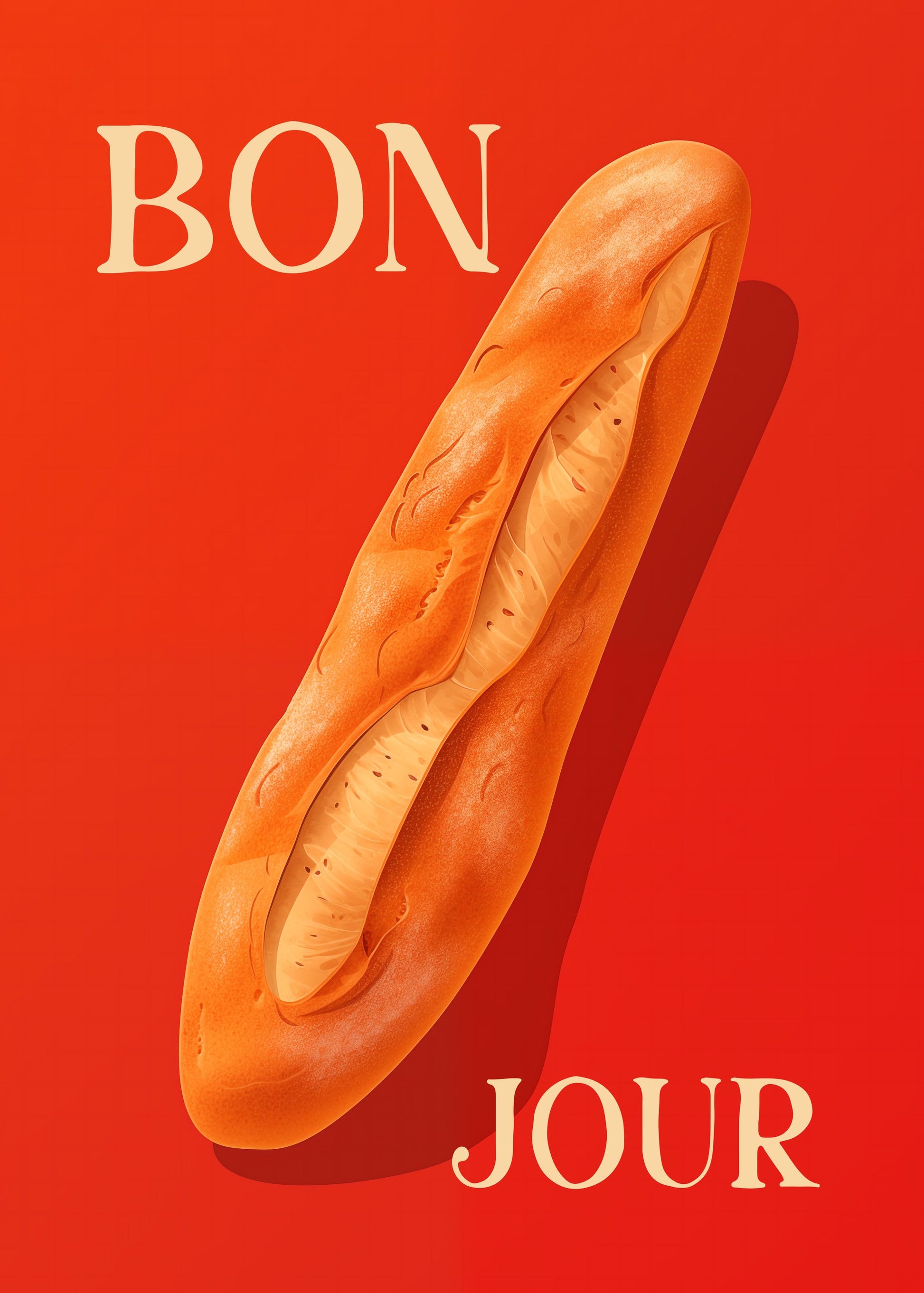 Baguette On A Red Background - Poster / Art Print