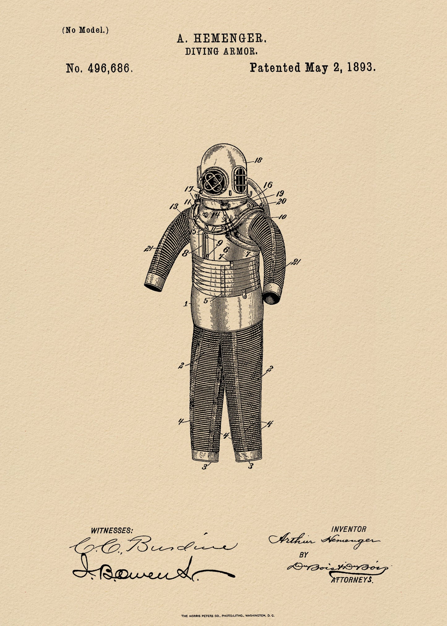 Diving Armor Patent 1893 - Poster / Art Print