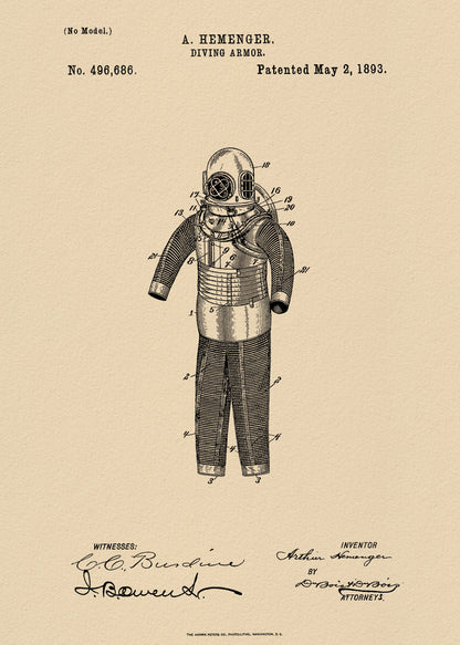 Diving Armor Patent 1893 - Poster / Art Print