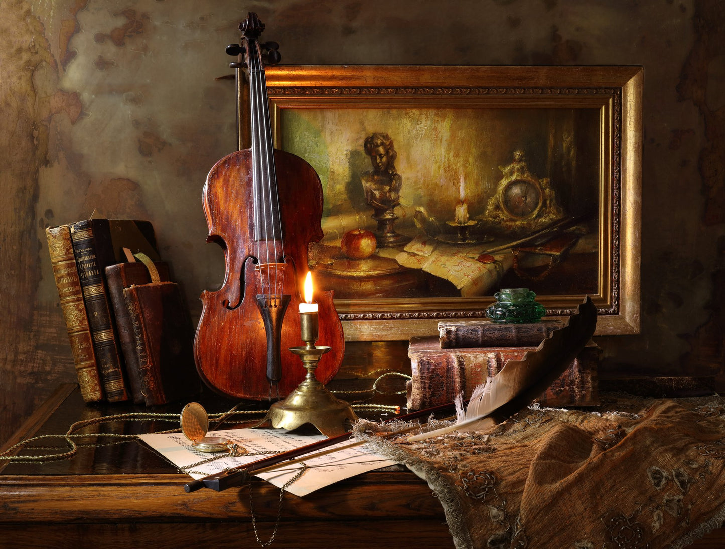 Still life with violin and painting - Poster / Art Print