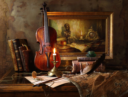 Still life with violin and painting - Poster / Art Print