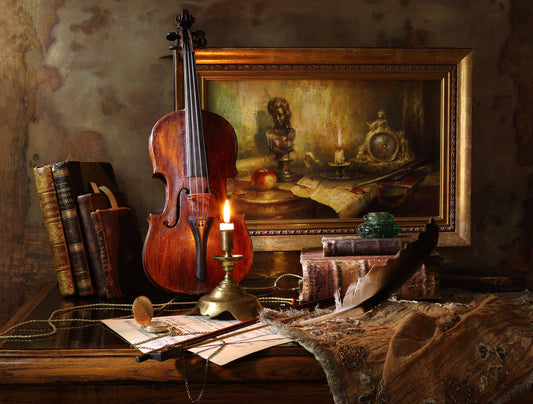 Still life with violin and painting - Poster / Art Print