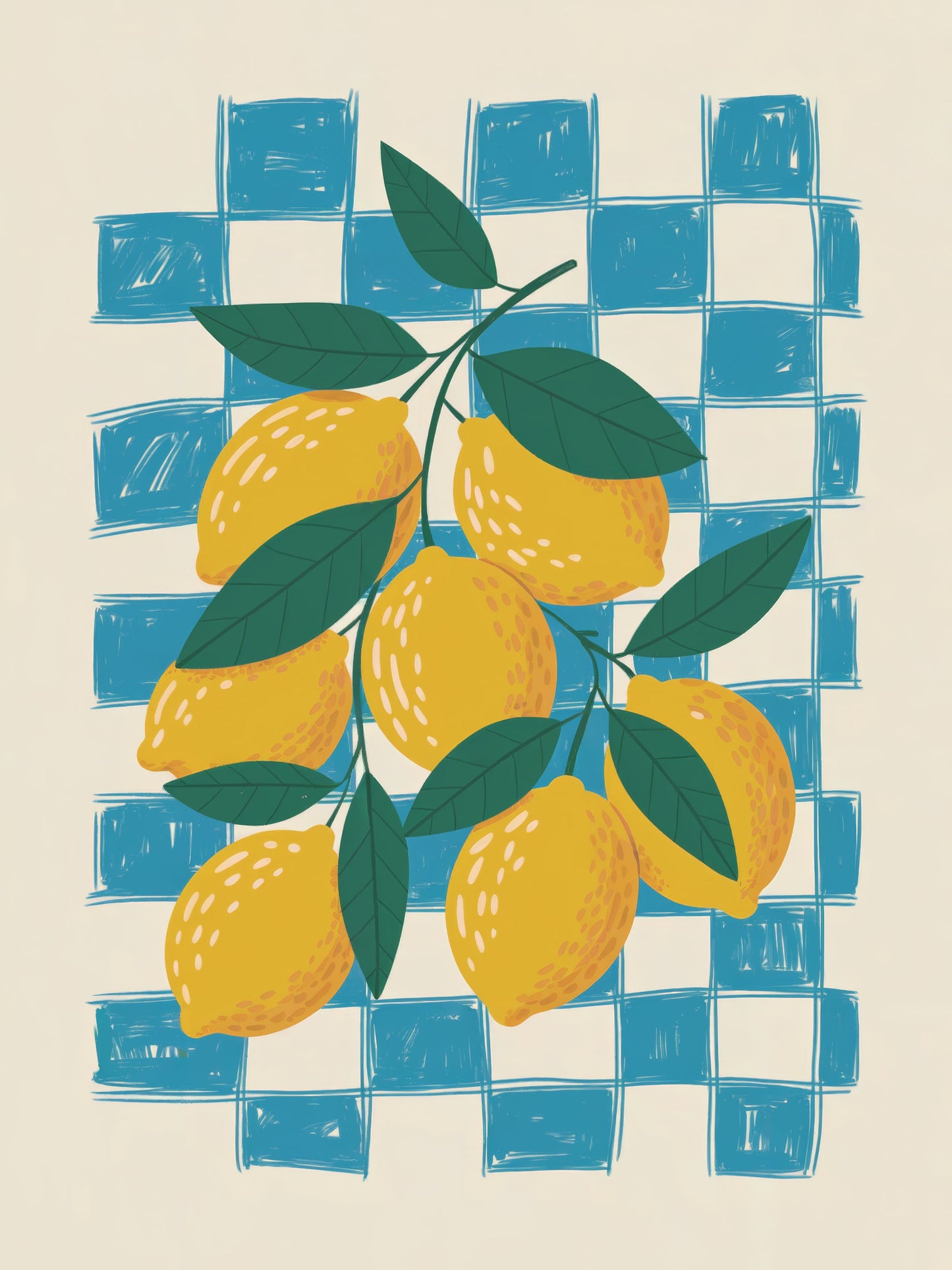 Lemon and Checks No 1 - Poster / Art Print