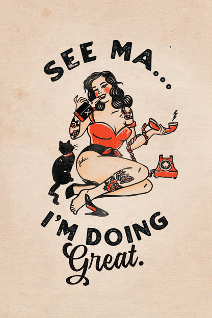 See Ma Poster Funny Vintage Pinup Girl & Cat - Poster / Art Print