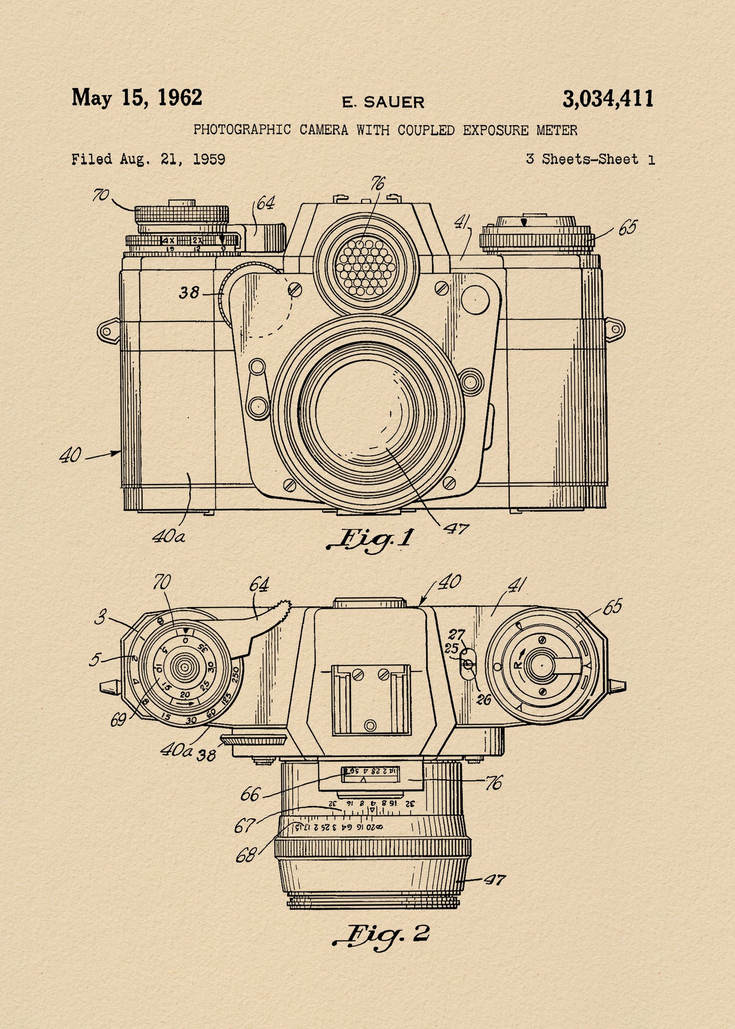 Camera Patent 1962 - Poster / Art Print