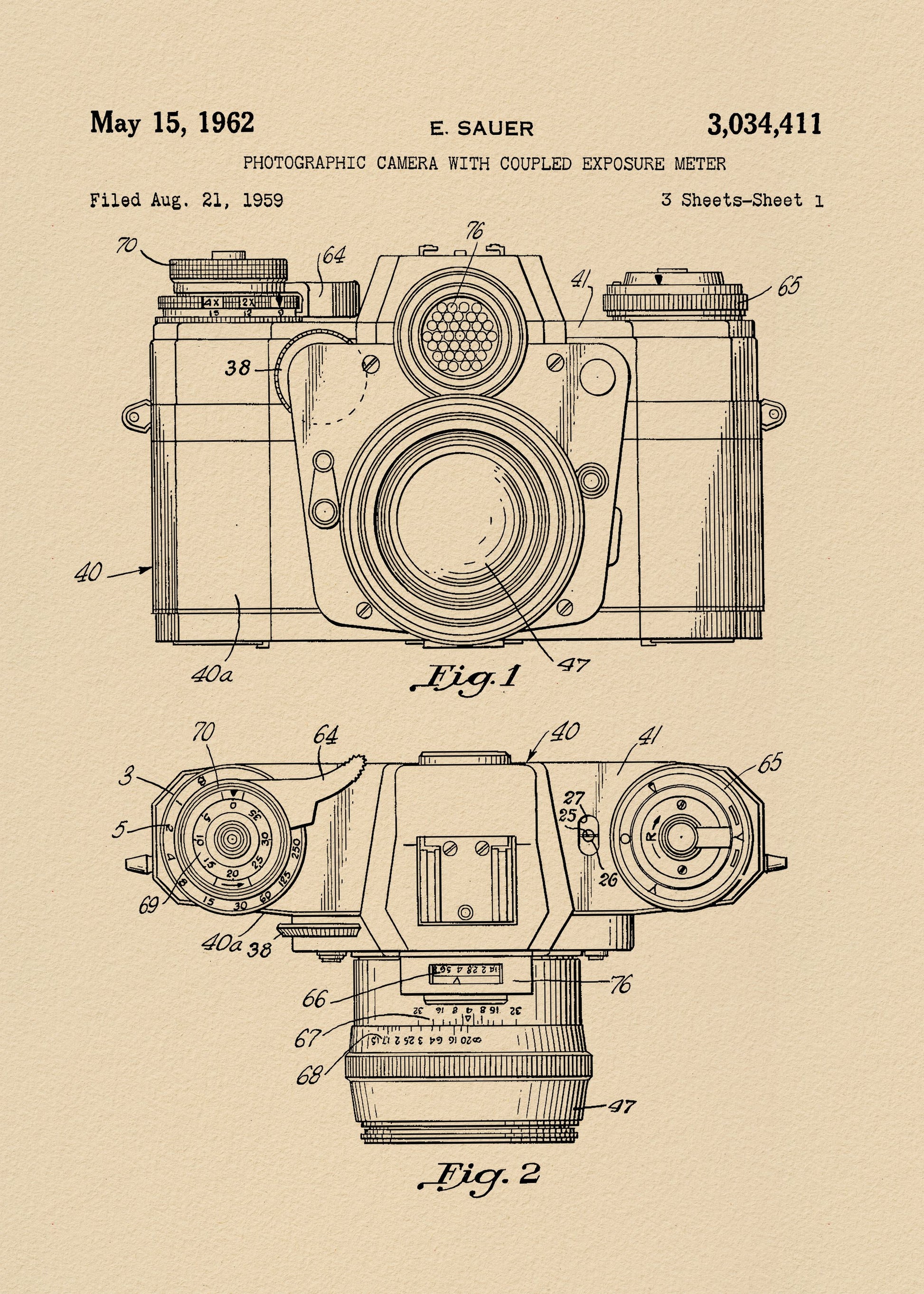 Camera Patent 1962 - Poster / Art Print