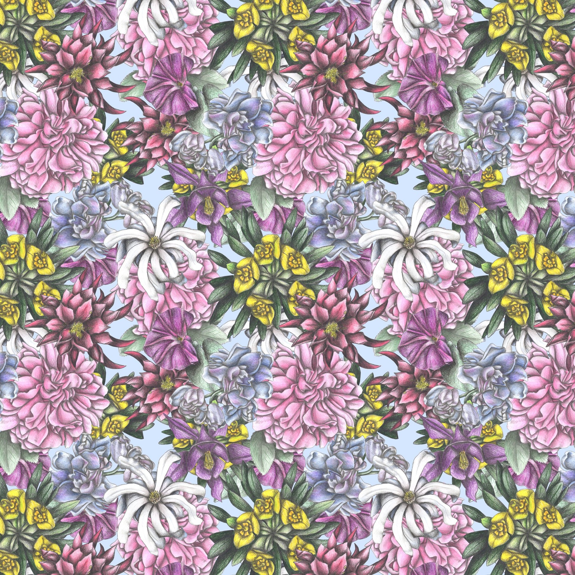Colorful Flowers with Green Leaves - Poster / Art Print