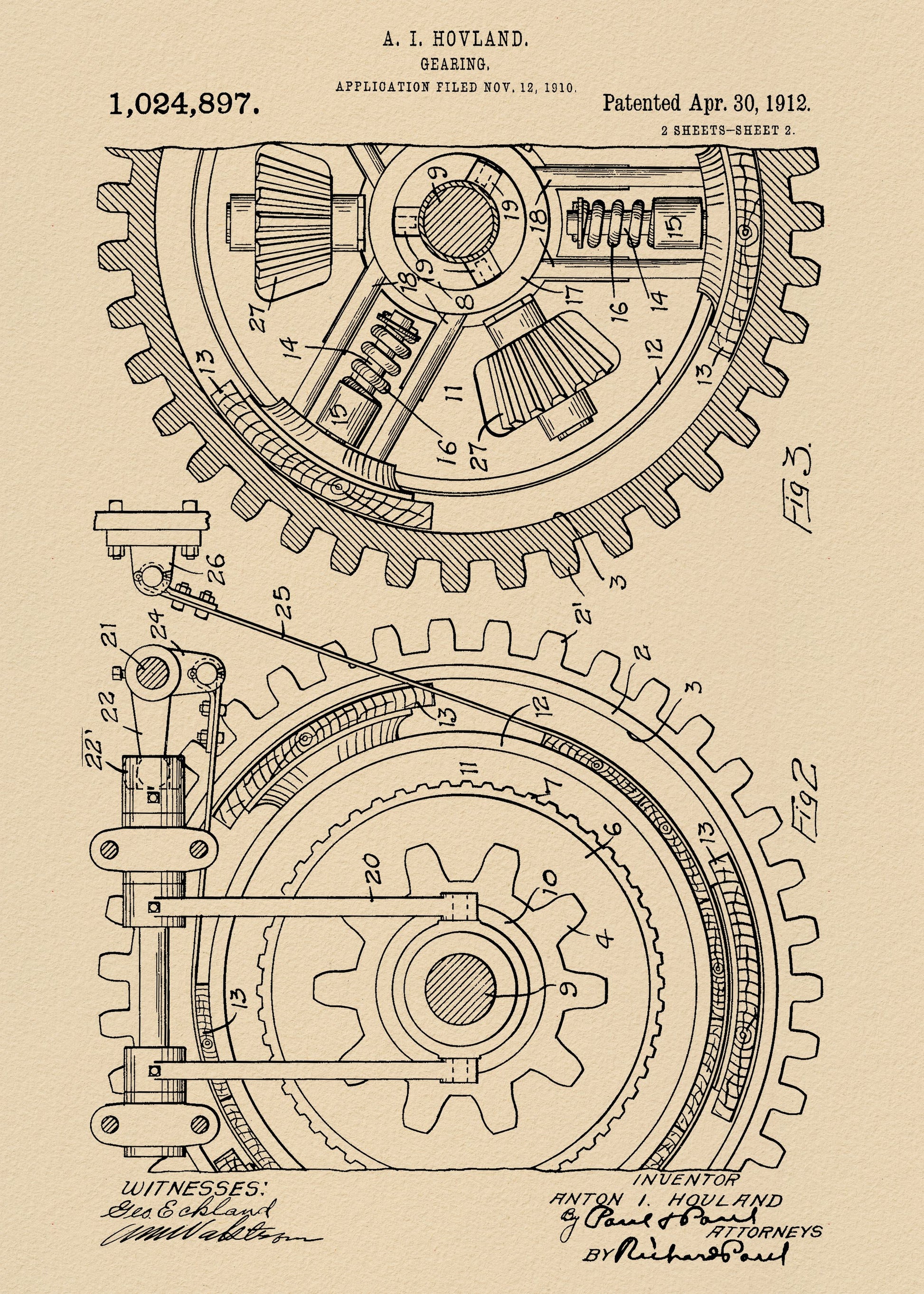 Gearing Patent 1912 - Poster / Art Print