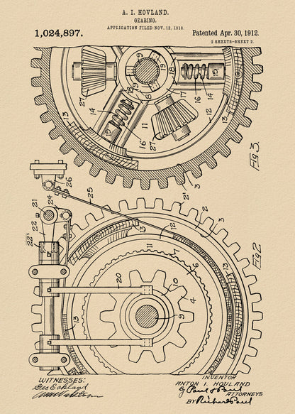 Gearing Patent 1912 - Poster / Art Print