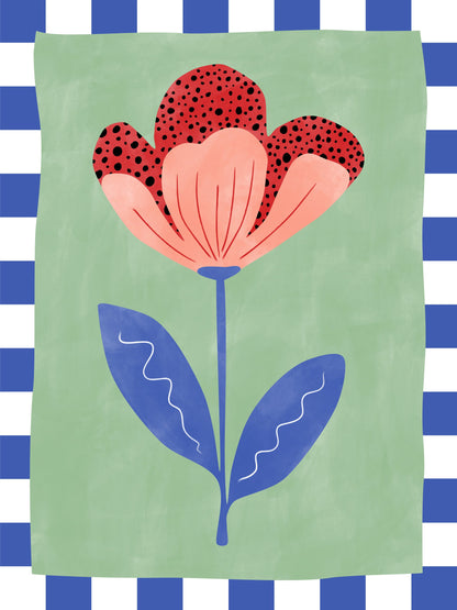 Stylized Flower With Red Petals And Black Dots - Poster / Art Print