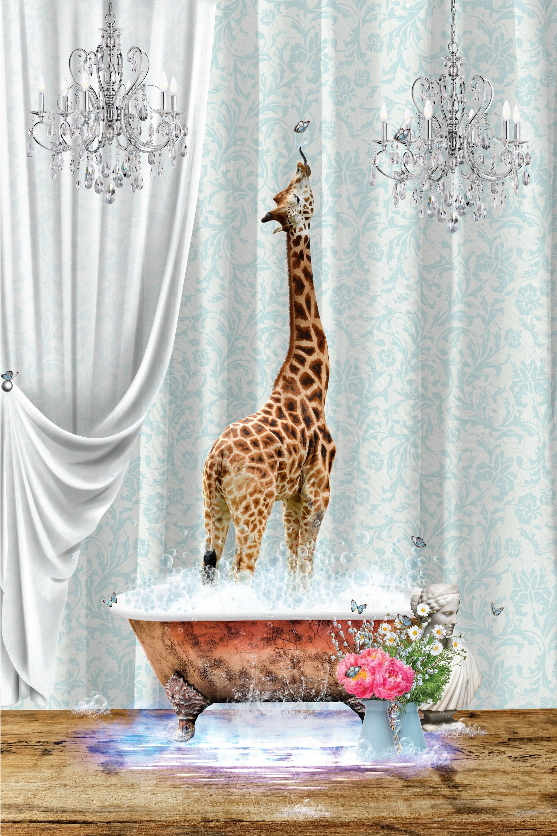 Giraffe & Bubbles - Poster / Art Print