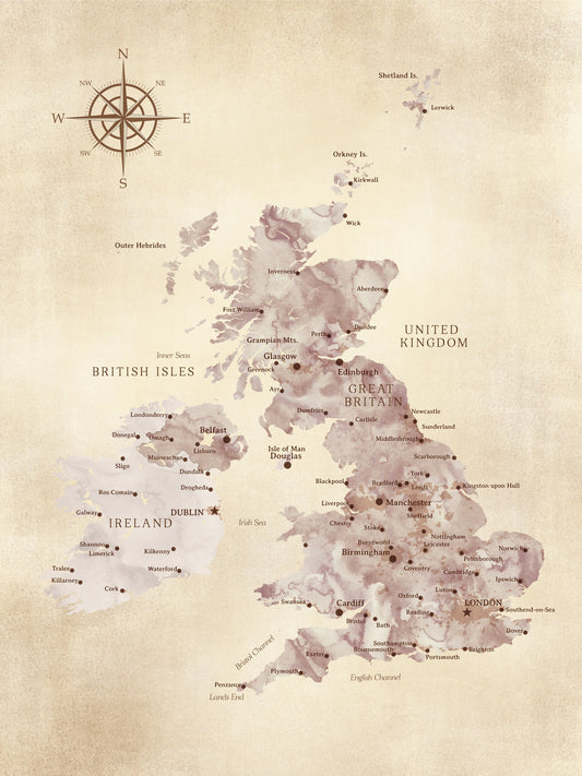 Sepia karta av Storbritannien - Poster / Art Print