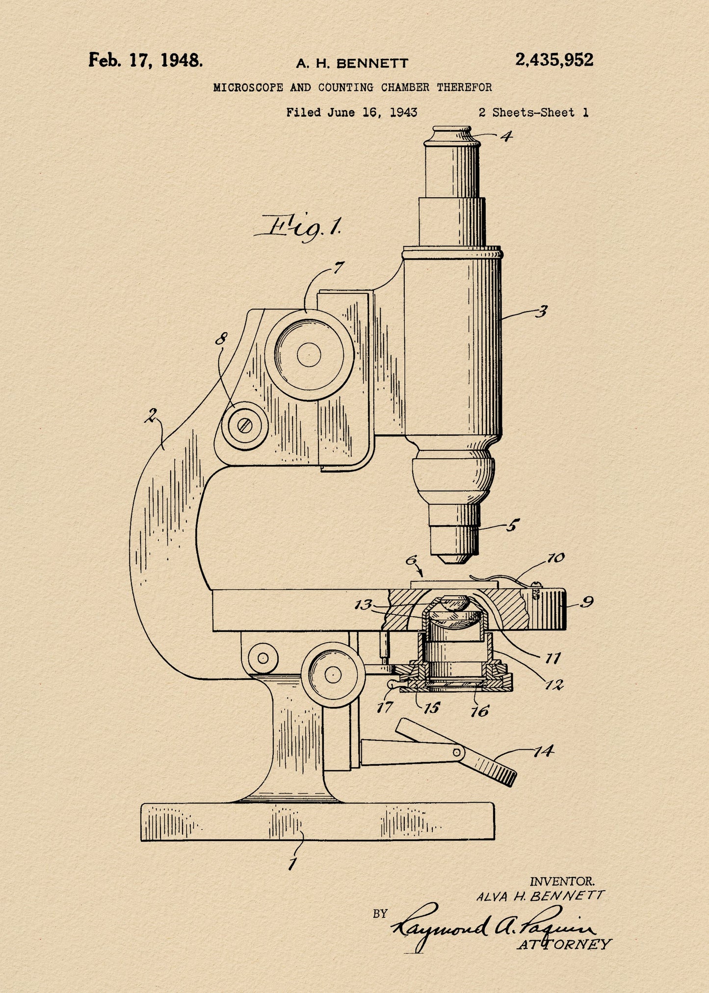 Microscope Patent 1948 - Poster / Art Print