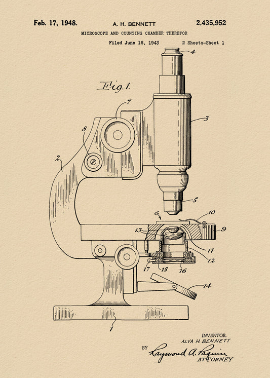 Microscope Patent 1948 - Poster / Art Print