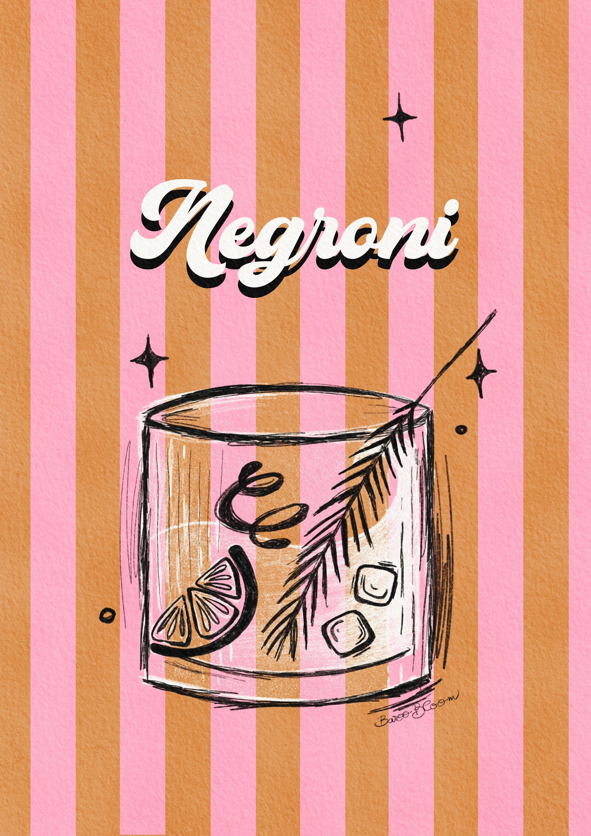 Negroni Drink on Stripes - Poster / Art Print