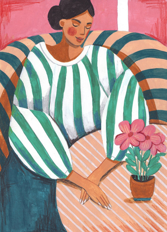 Woman in stripes in thought - Poster / Art Print