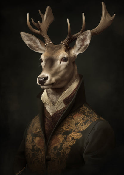 Vintage Dapper Deer Portrait - Poster / Art Print