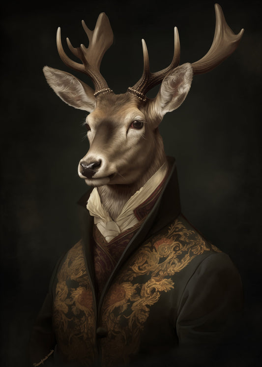 Vintage Dapper Deer Portrait - Poster / Art Print