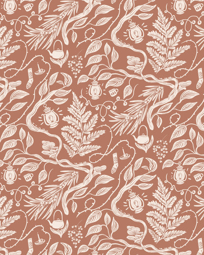 Cabincore Scene Pattern - Mocha Mousse - Poster / Art Print