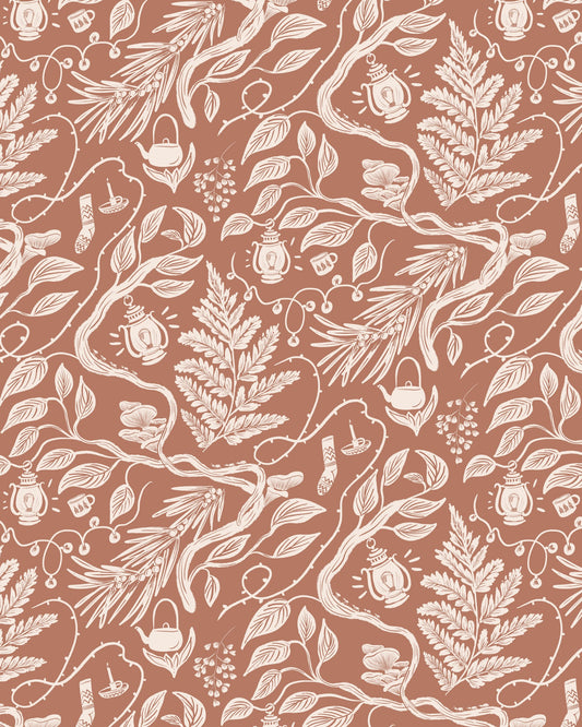 Cabincore Scene Pattern - Mocha Mousse - Poster / Art Print
