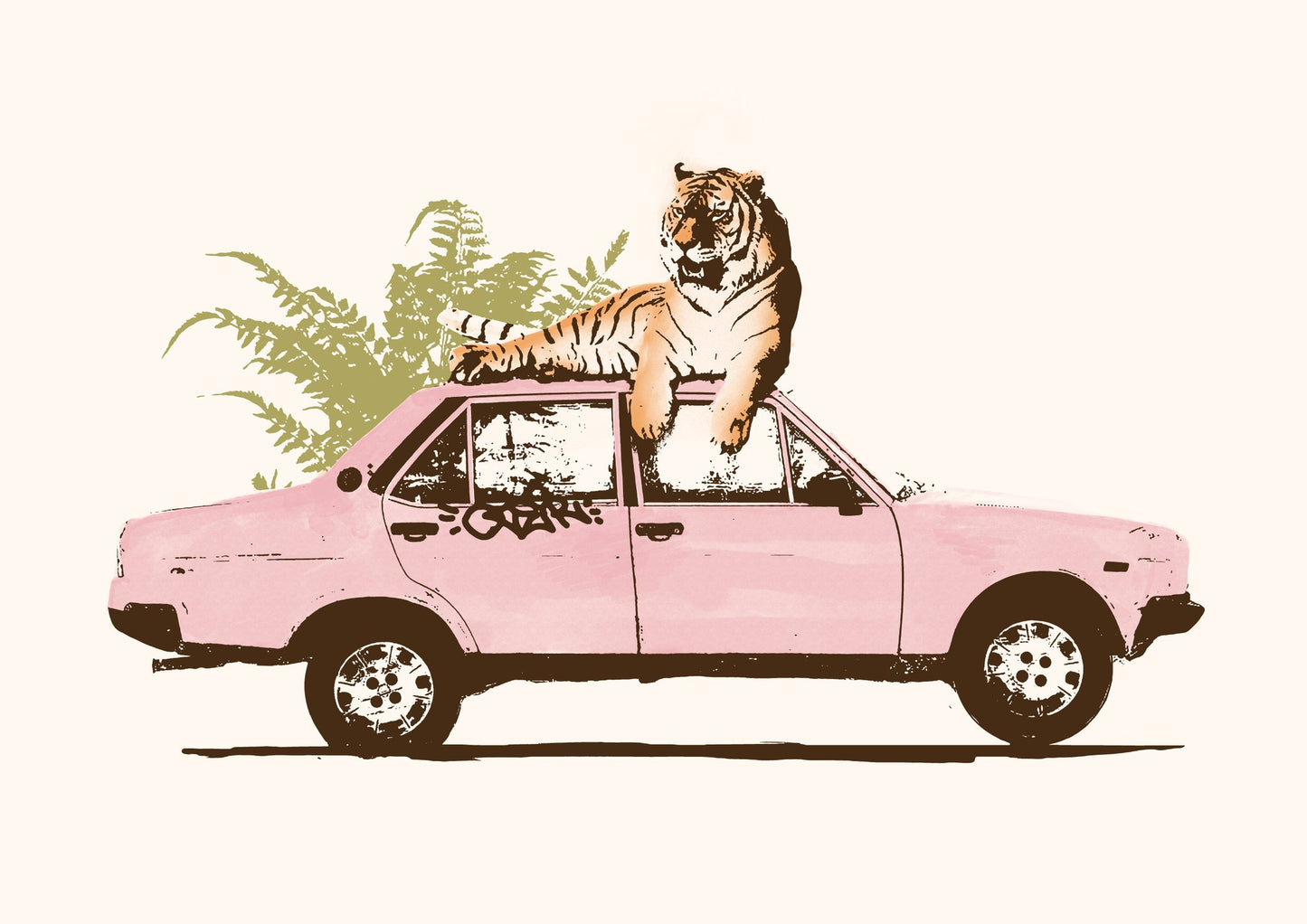 Tiger On Car - Poster / Art Print