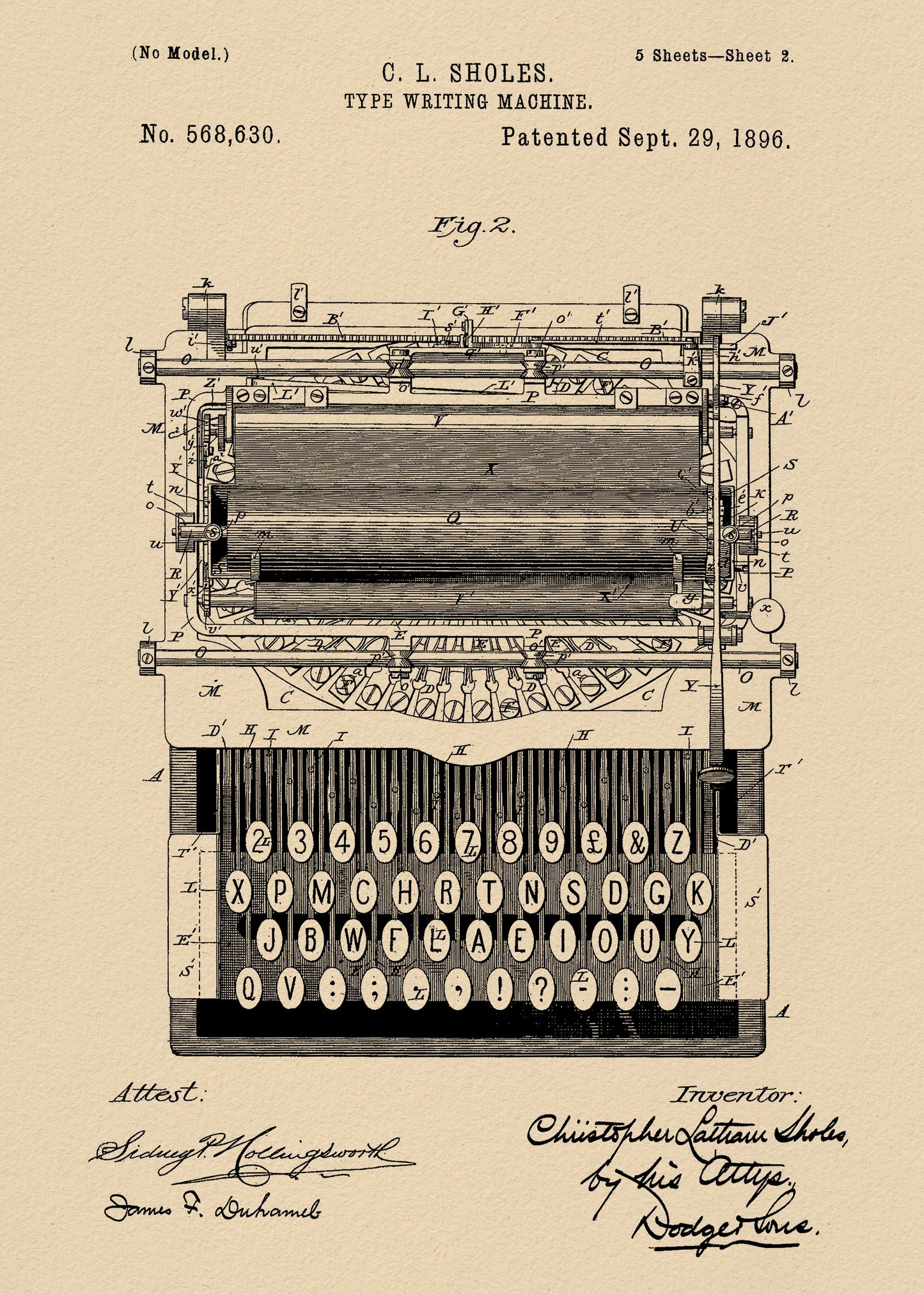 Typewriter Patent 1896 - Poster / Art Print