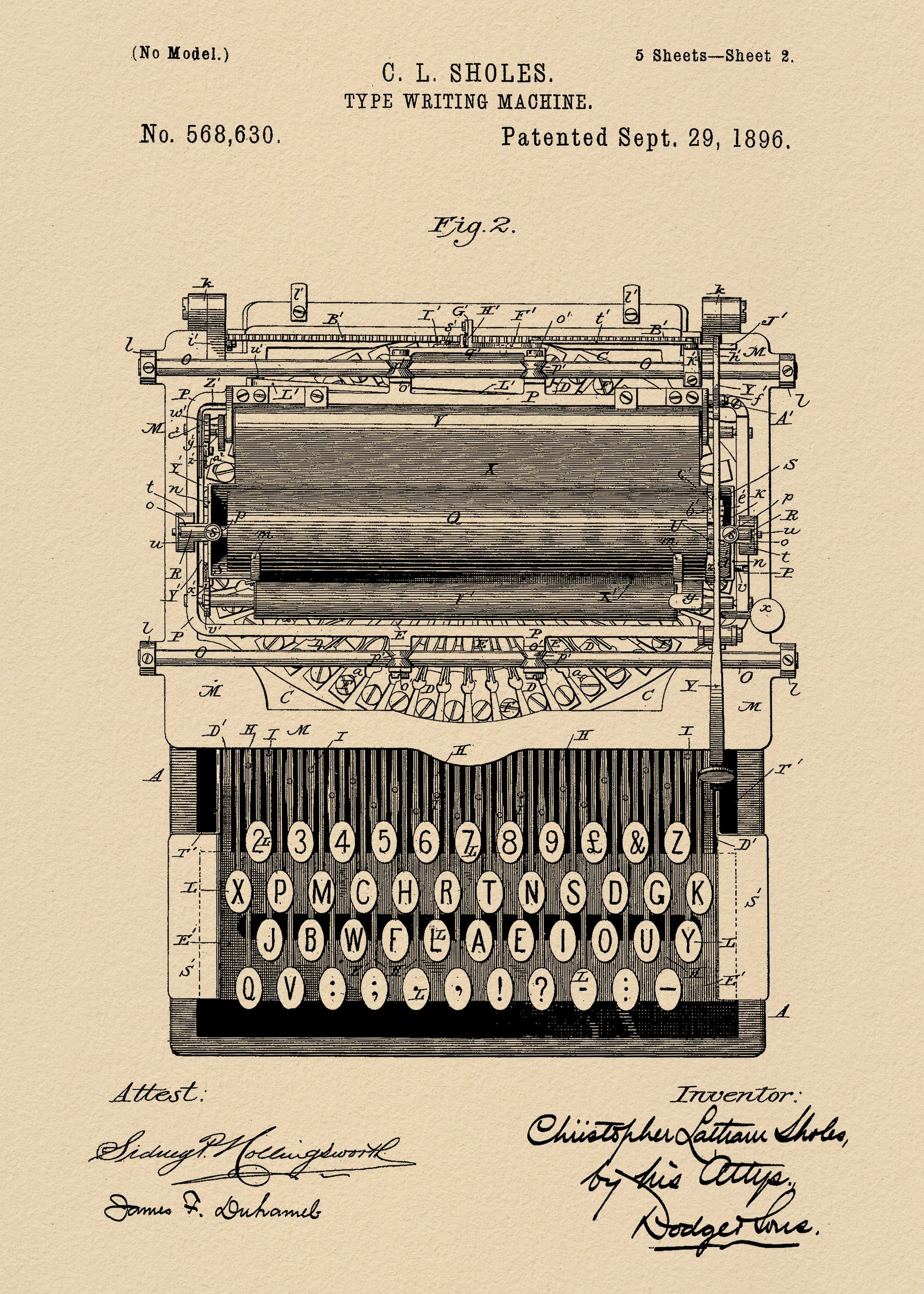 Typewriter Patent 1896 - Poster / Art Print