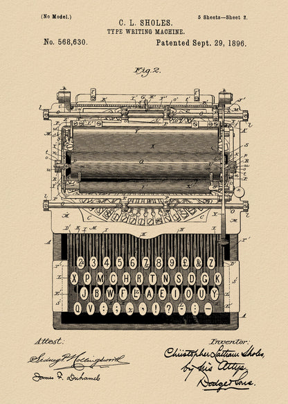 Typewriter Patent 1896 - Poster / Art Print