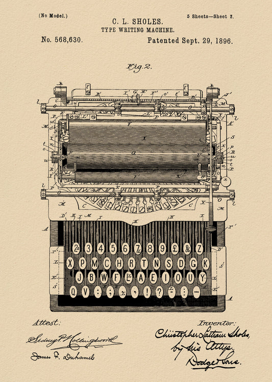 Typewriter Patent 1896 - Poster / Art Print