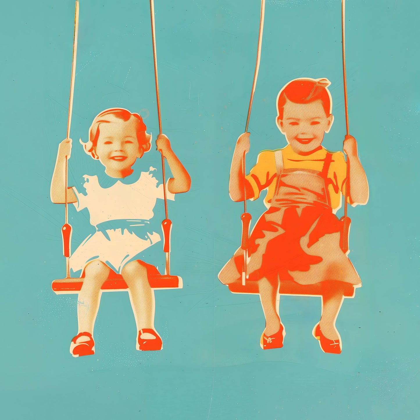 Two Little Girls On Swings - Poster / Art Print