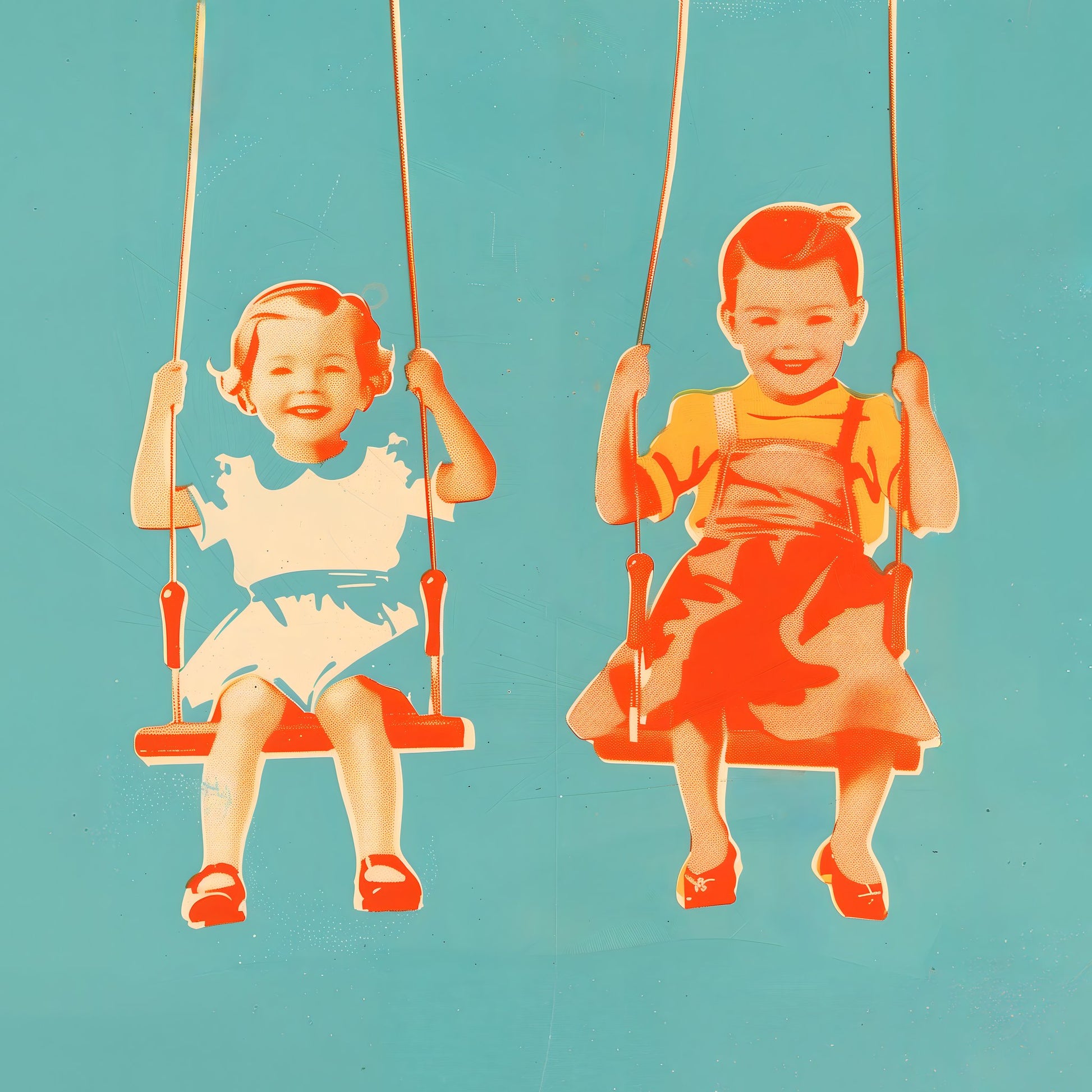 Two Little Girls On Swings - Poster / Art Print