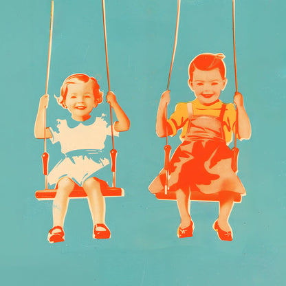 Two Little Girls On Swings - Poster / Art Print