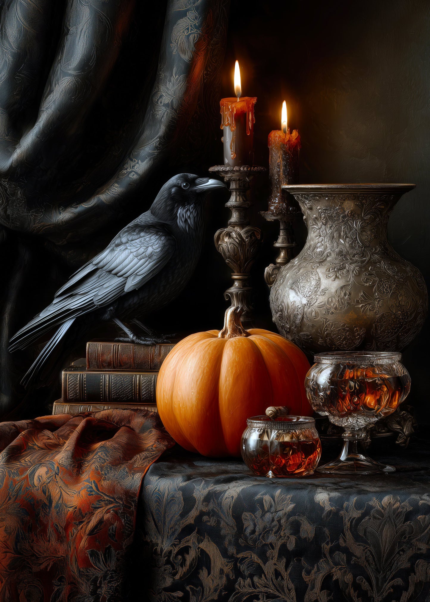 Lantern Pumpkin Halloween Scene (2) - Poster / Art Print