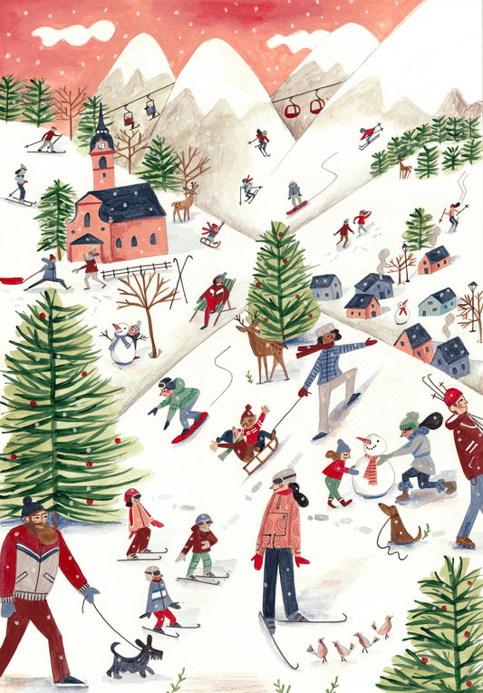 Mountain landscape with houses in the snow - Poster / Art Print