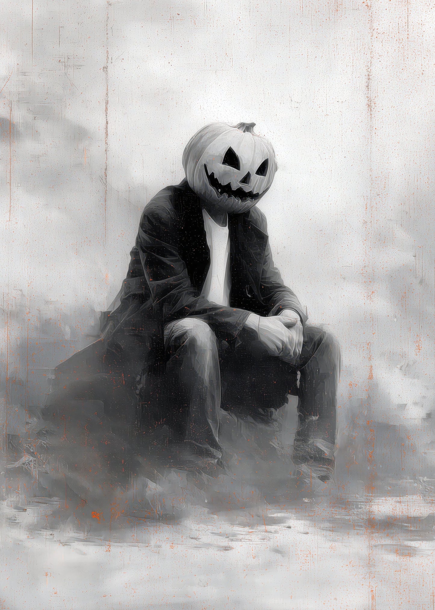 Man With Pumpkin Halloween Scene (2) - Poster / Art Print