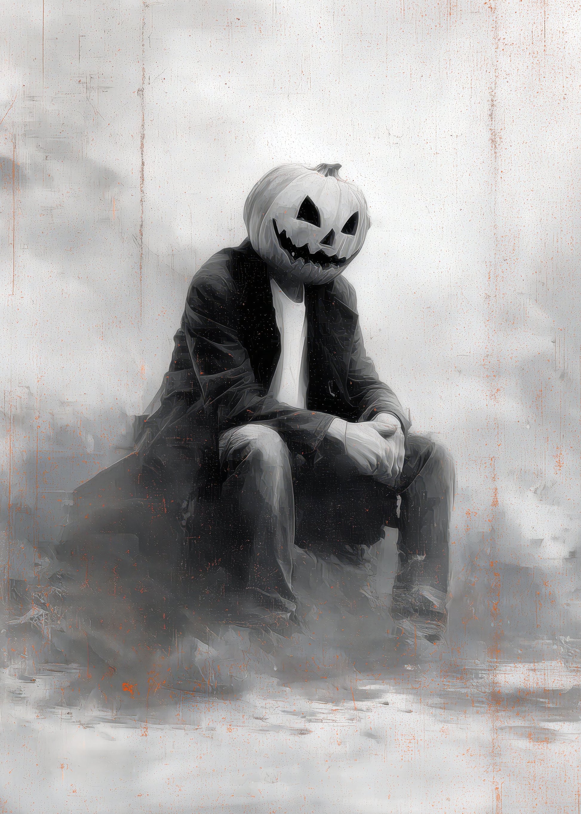 Man With Pumpkin Halloween Scene (2) - Poster / Art Print