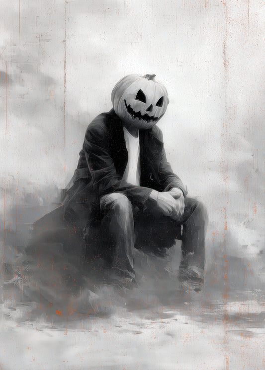 Man With Pumpkin Halloween Scene (2) - Poster / Art Print