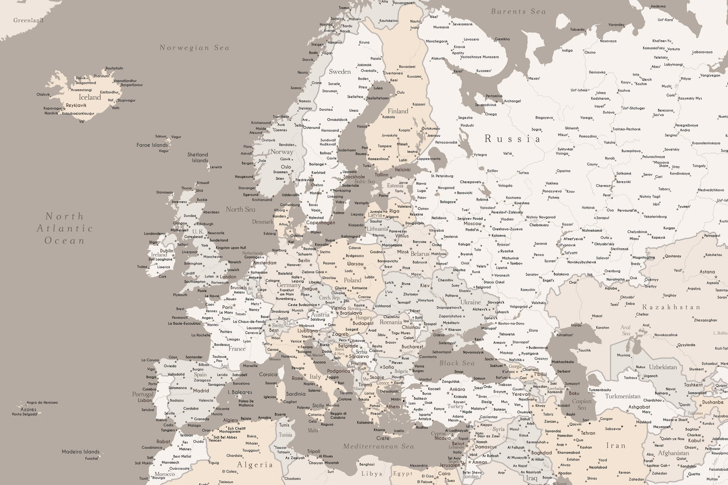 Detaljerad Europakarta - Poster / Art Print