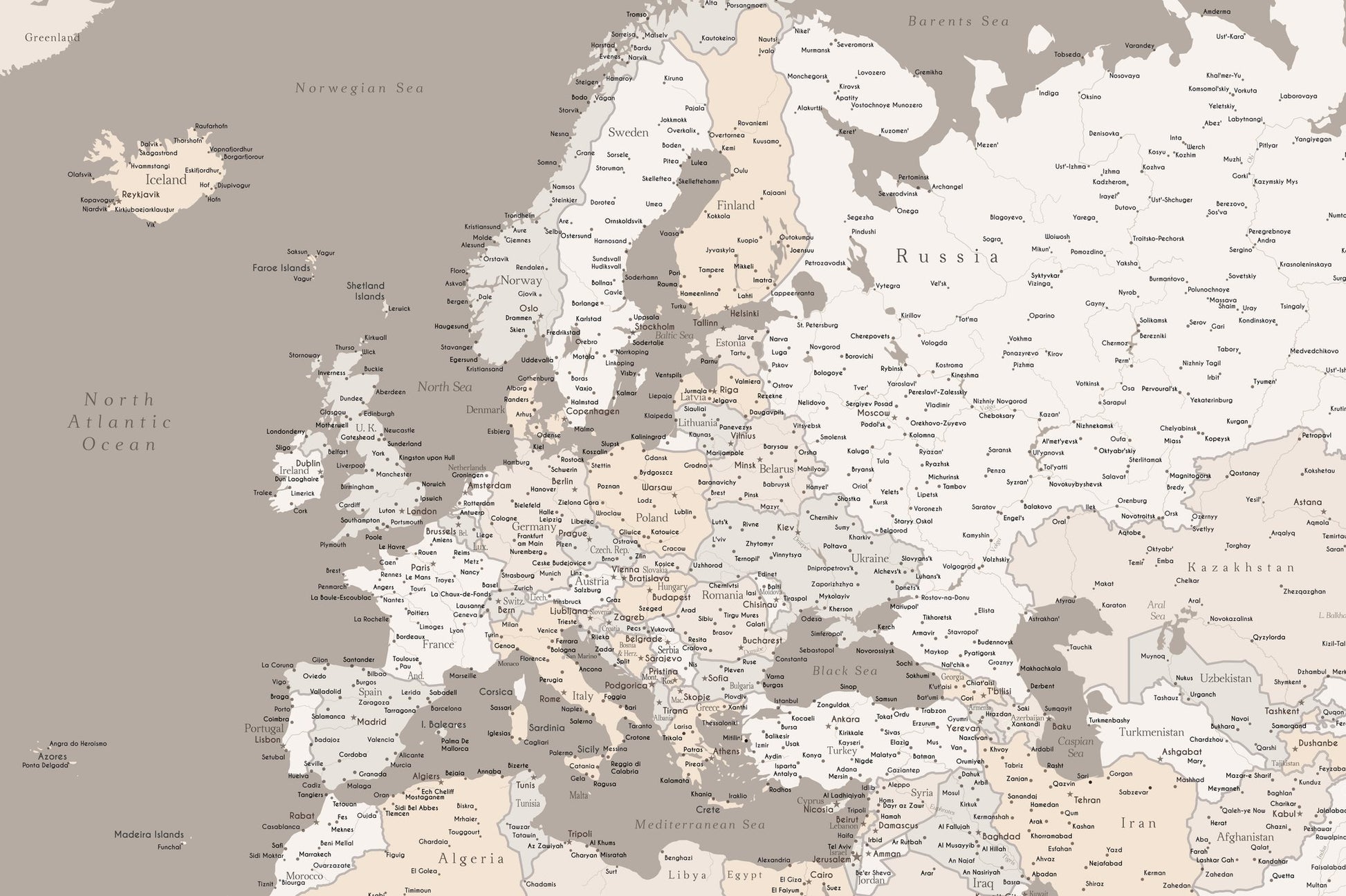 Detaljerad Europakarta - Poster / Art Print