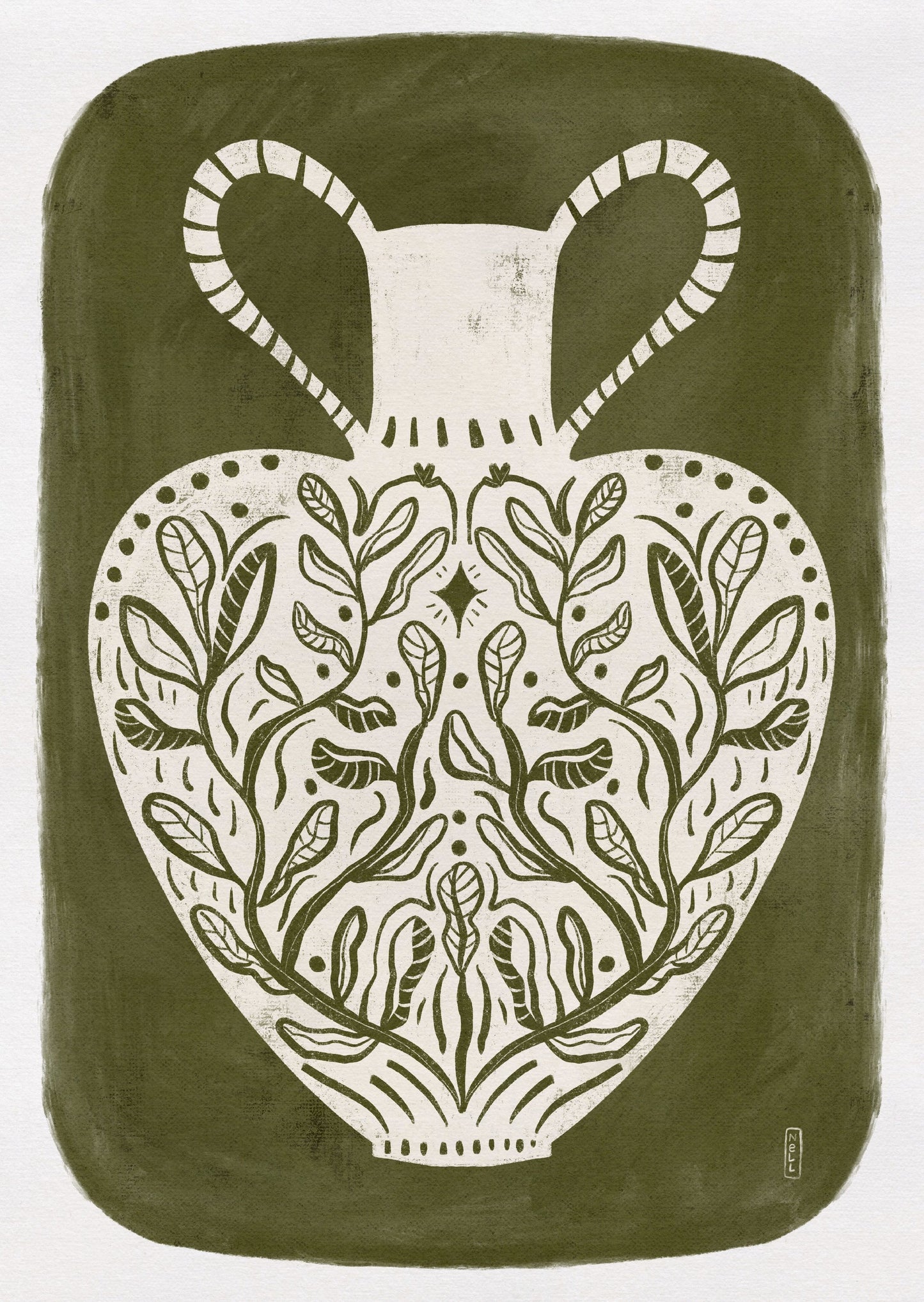Greek Vase Olive Green Illustration - Poster / Art Print