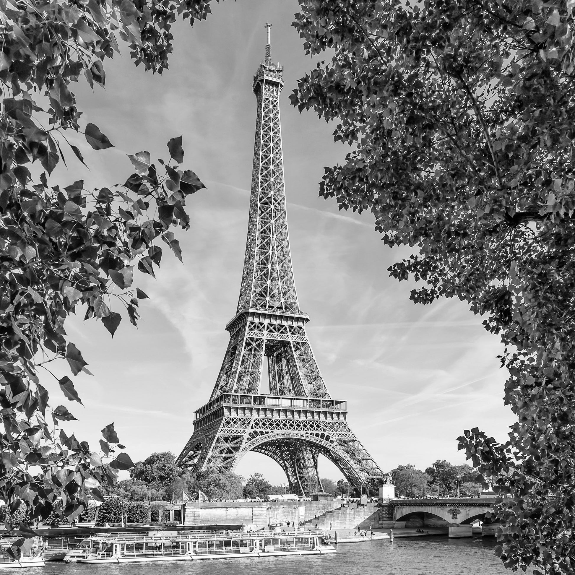 PARIS Eiffel Tower & River Seine - Monochrome - Poster / Art Print