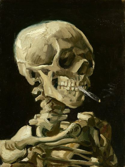Head of a skeleton with a burning cigarette - Poster / Art Print