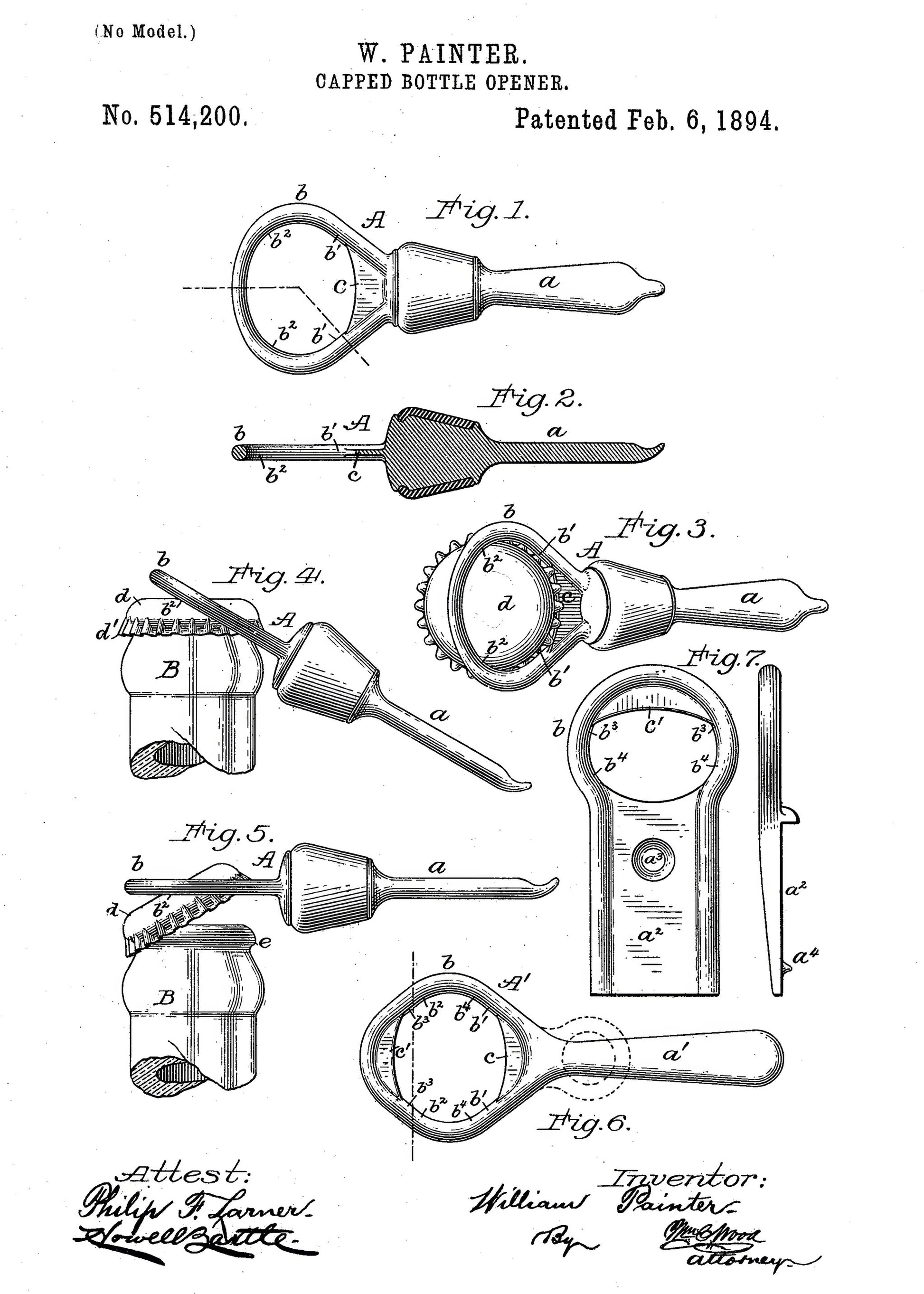 Capped Bottle Opener Patent 1894 - Poster / Art Print