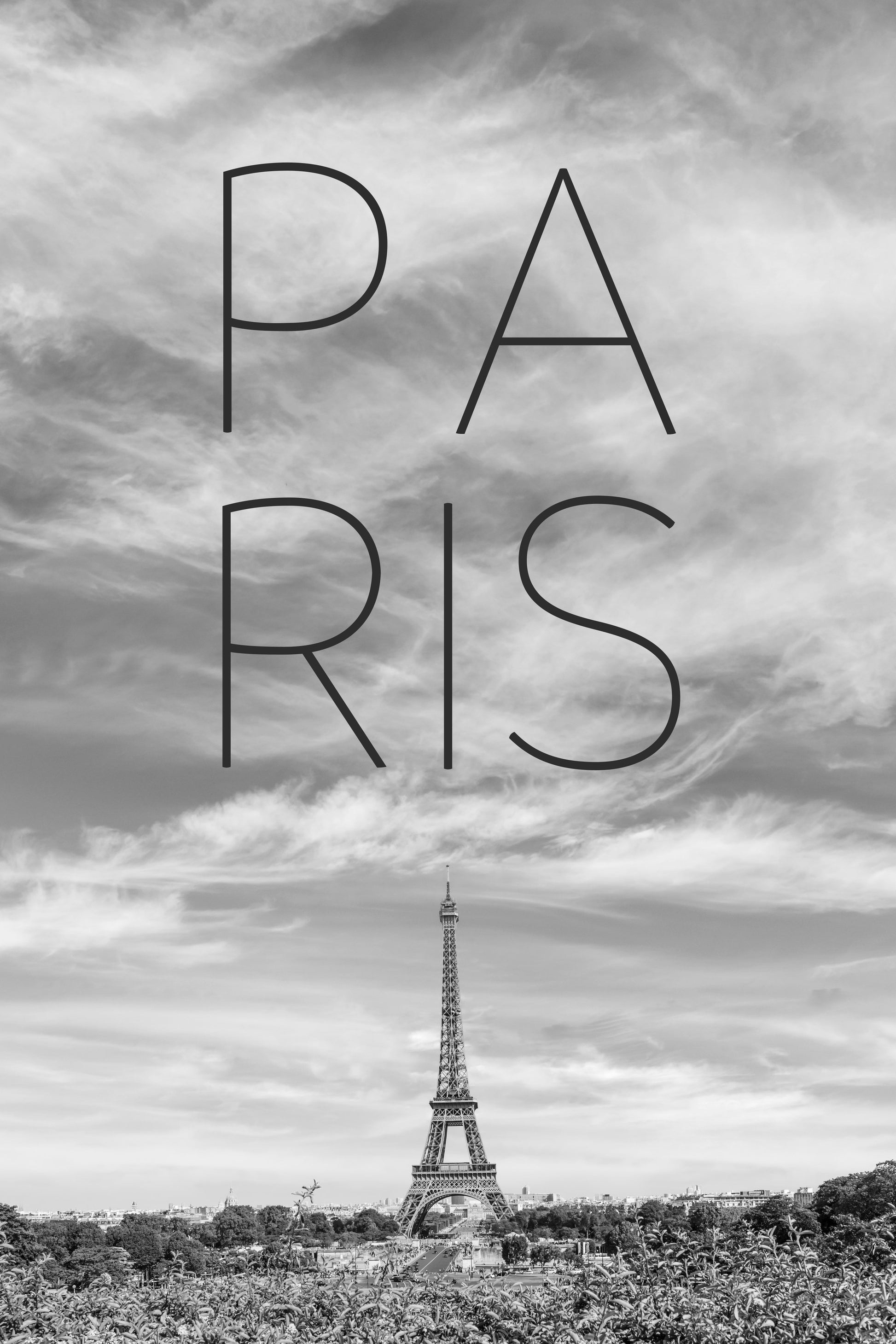 PARIS Eiffel Tower | Text & Skyline - Poster / Art Print