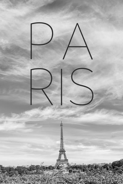 PARIS Eiffel Tower | Text & Skyline - Poster / Art Print