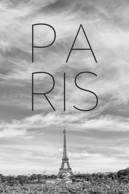 PARIS Eiffel Tower | Text & Skyline - Poster / Art Print