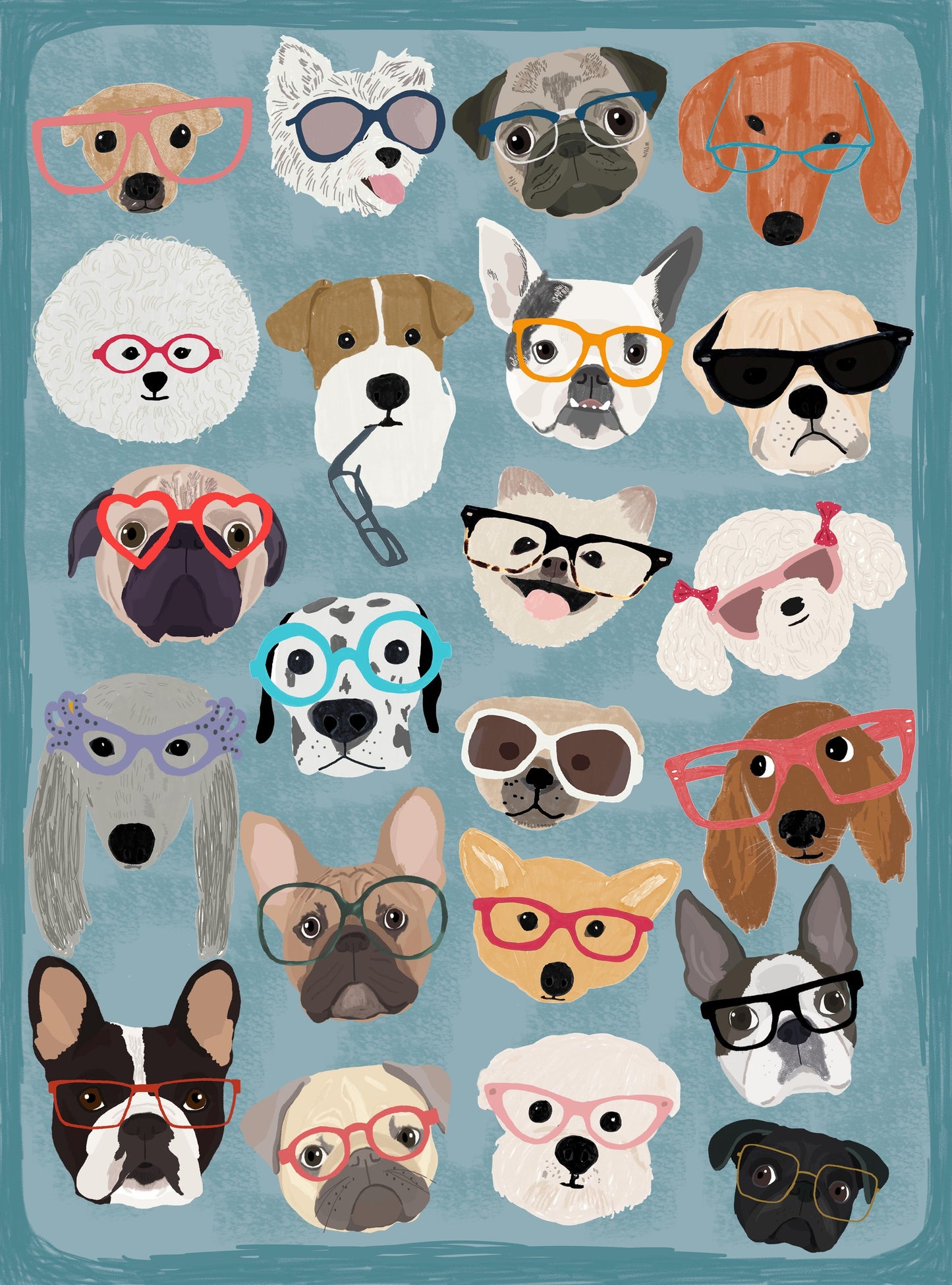 Puzzle Dogs In Glasses - Poster / Art Print