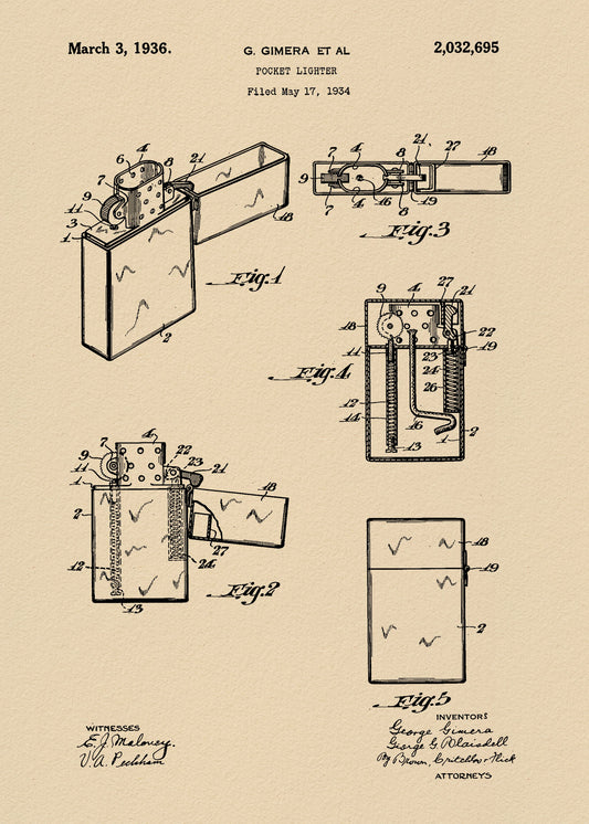 Pocket Lighter Patent 1934 - Poster / Art Print