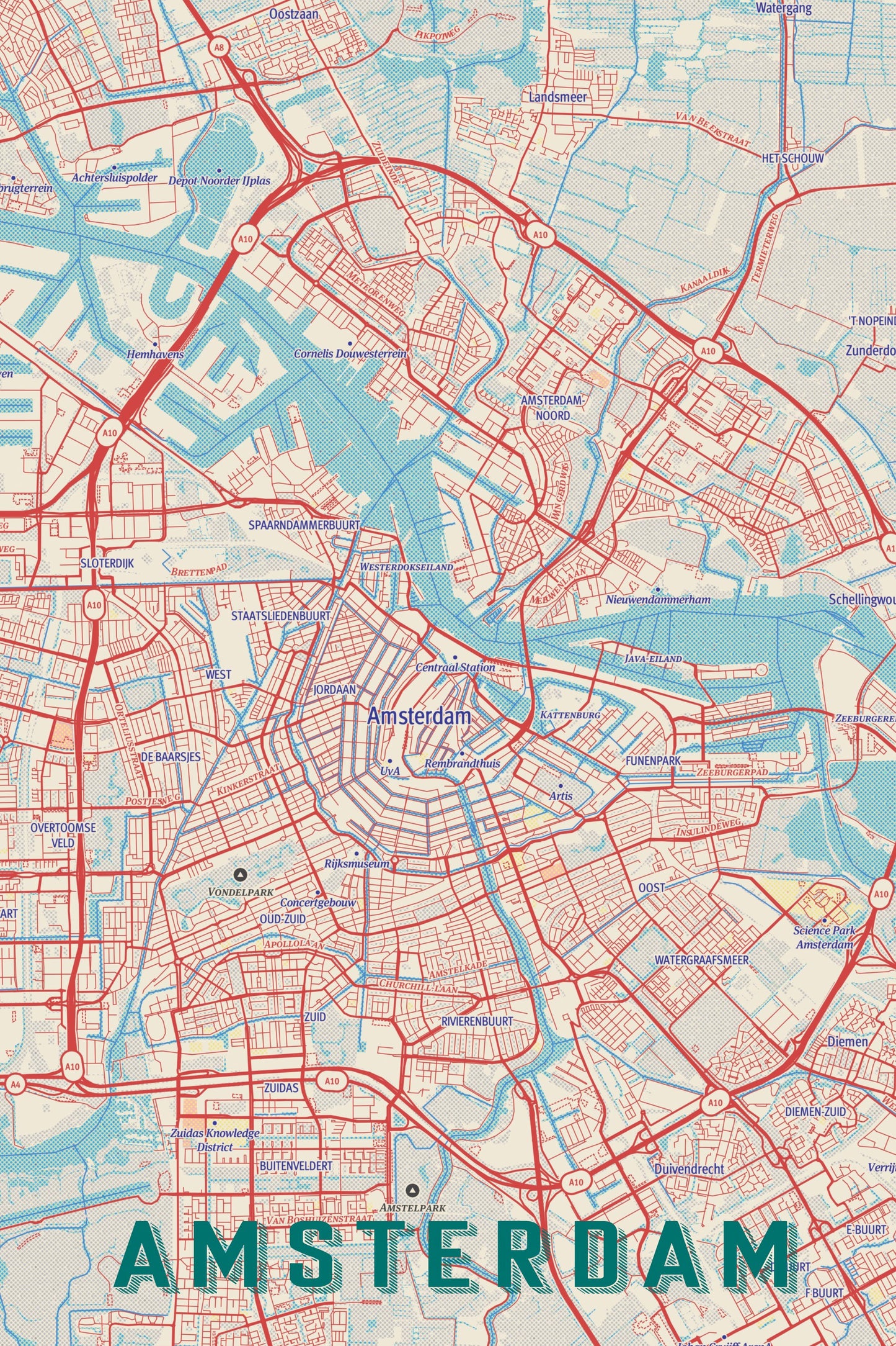 Retro Map   Amsterdam - Poster / Art Print