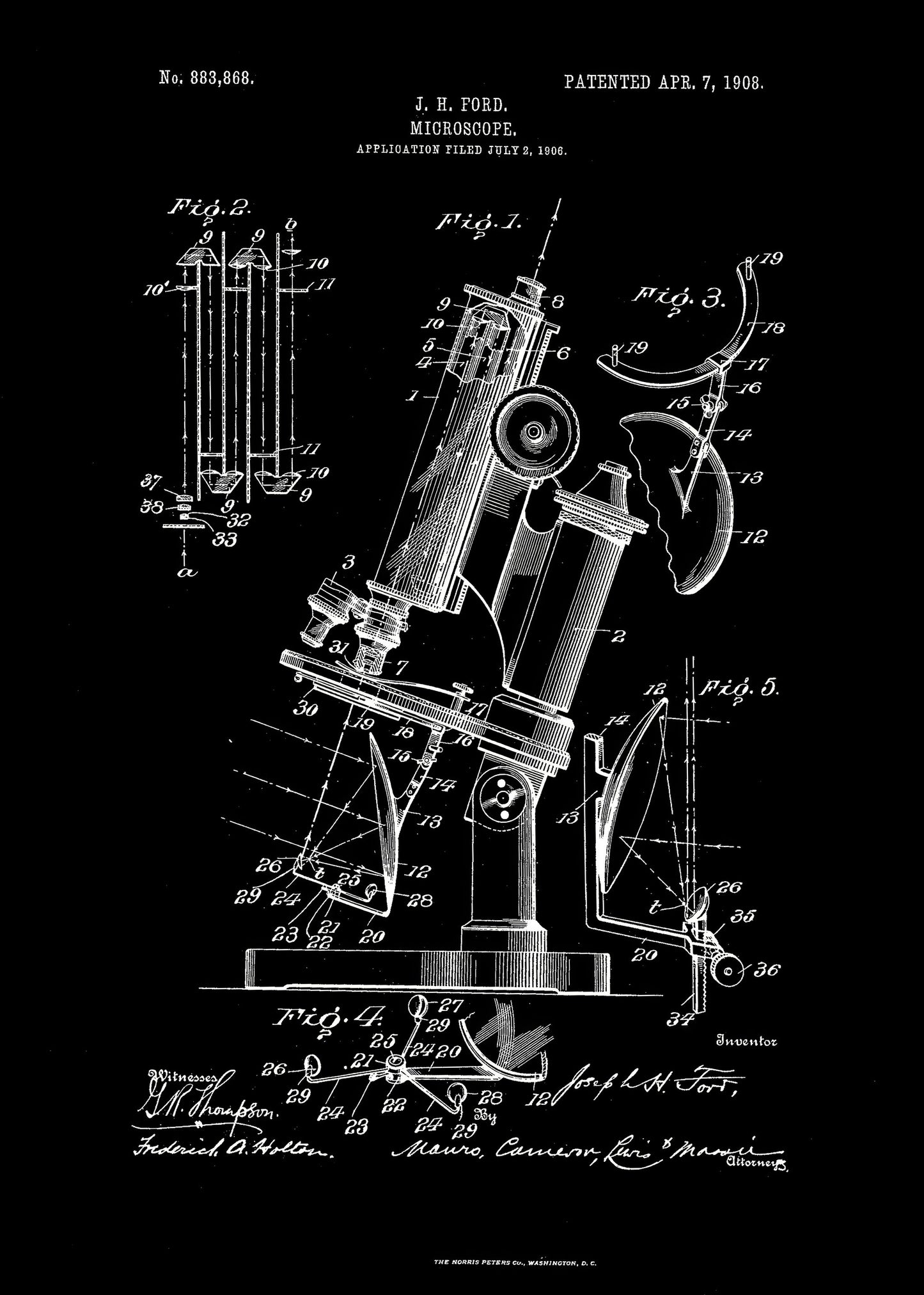 Microscope Patent 1908 - Poster / Art Print